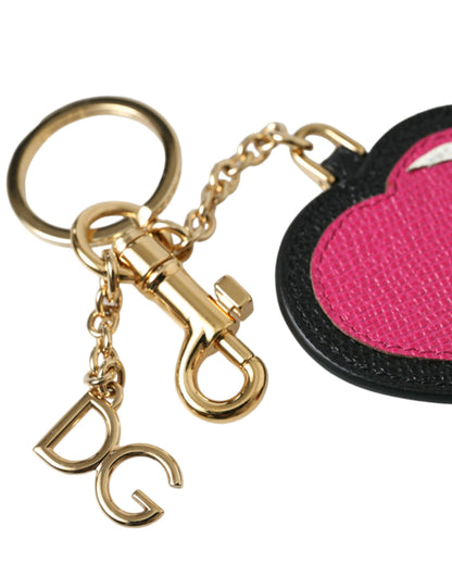 Porte-clés Dolce &amp; Gabbana en cuir rose et noir avec cœur et laiton doré