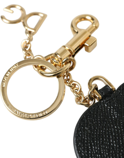 Porte-clés Dolce &amp; Gabbana en cuir rose et noir avec cœur et laiton doré
