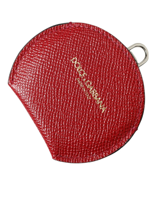 Porte-miroir rond en cuir de veau rouge Dolce &amp; Gabbana avec logo
