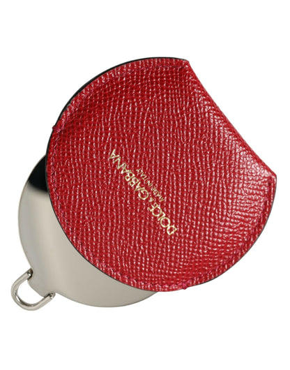 Porte-miroir rond en cuir de veau rouge Dolce &amp; Gabbana avec logo