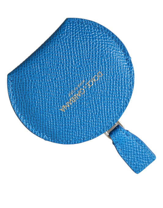 Porte-miroir à main rond en cuir de veau bleu Dolce &amp; Gabbana avec logo