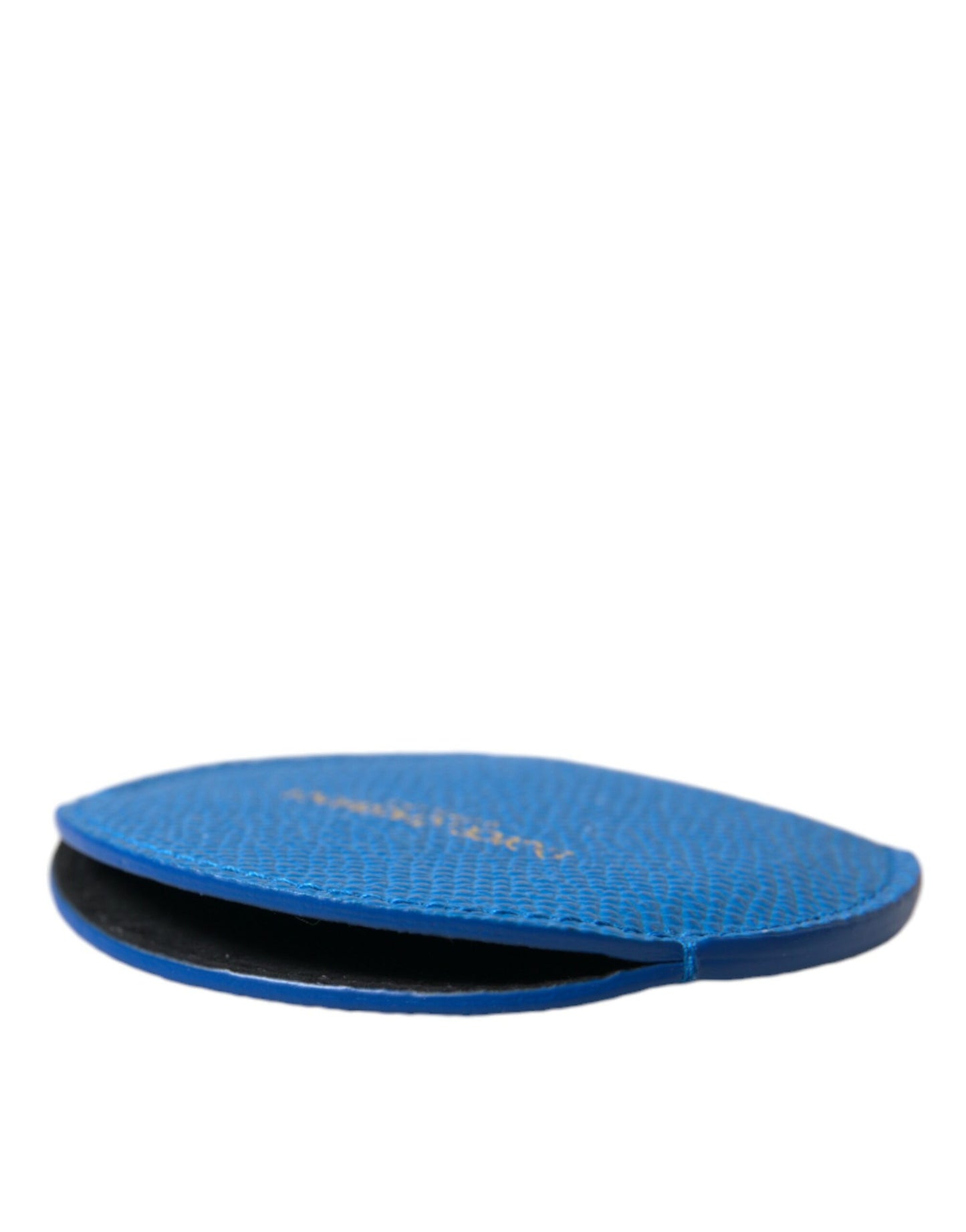 Porte-miroir à main rond en cuir de veau bleu Dolce &amp; Gabbana avec logo