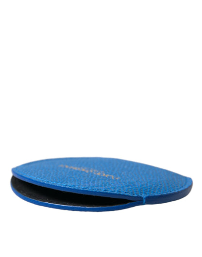 Porte-miroir à main rond en cuir de veau bleu Dolce &amp; Gabbana avec logo