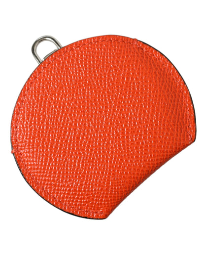 Porte-miroir rond en cuir de veau orange Dolce &amp; Gabbana avec logo