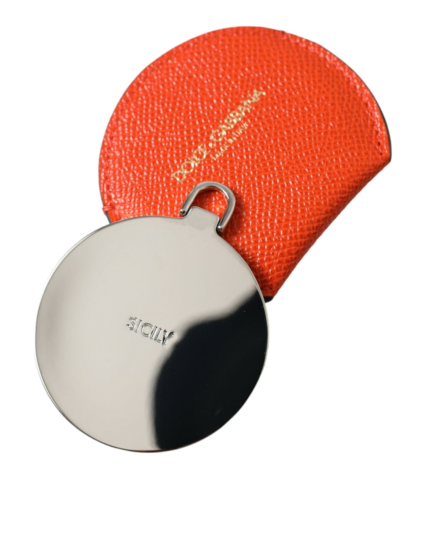 Porte-miroir rond en cuir de veau orange Dolce &amp; Gabbana avec logo