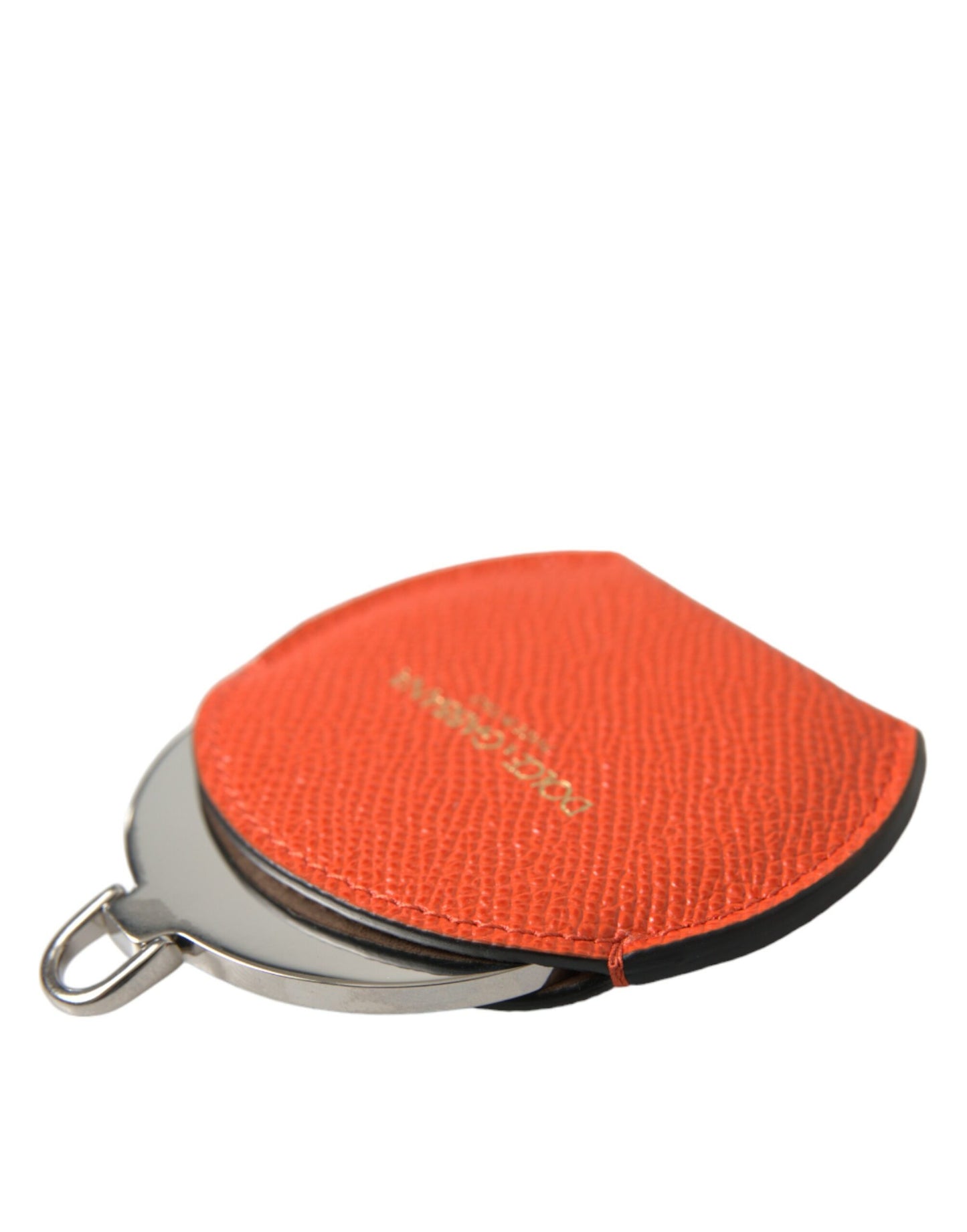 Porte-miroir rond en cuir de veau orange Dolce &amp; Gabbana avec logo