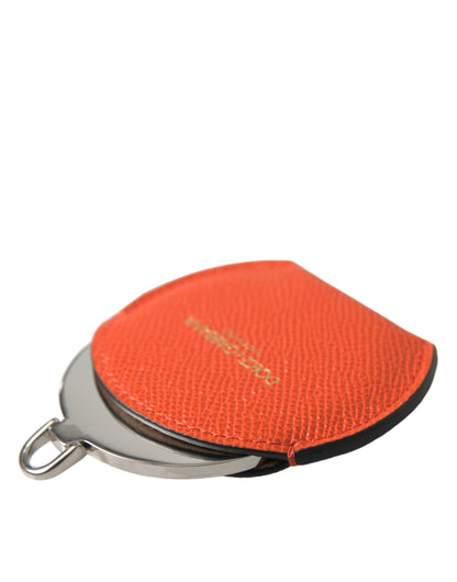 Porte-miroir rond en cuir de veau orange Dolce &amp; Gabbana avec logo