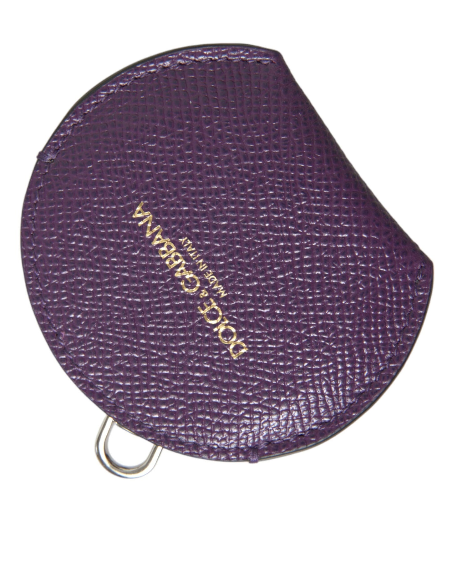 Porte-miroir à main rond en cuir de veau violet Dolce &amp; Gabbana avec logo