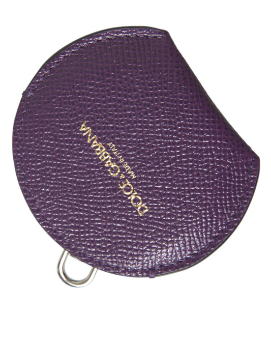 Porte-miroir à main rond en cuir de veau violet Dolce &amp; Gabbana avec logo