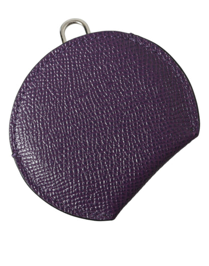 Porte-miroir à main rond en cuir de veau violet Dolce &amp; Gabbana avec logo