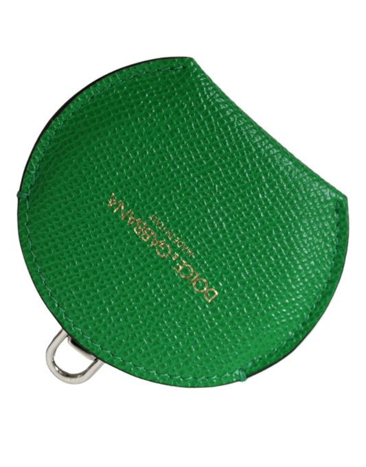 Porte-miroir à main rond en cuir de veau vert Dolce &amp; Gabbana avec logo