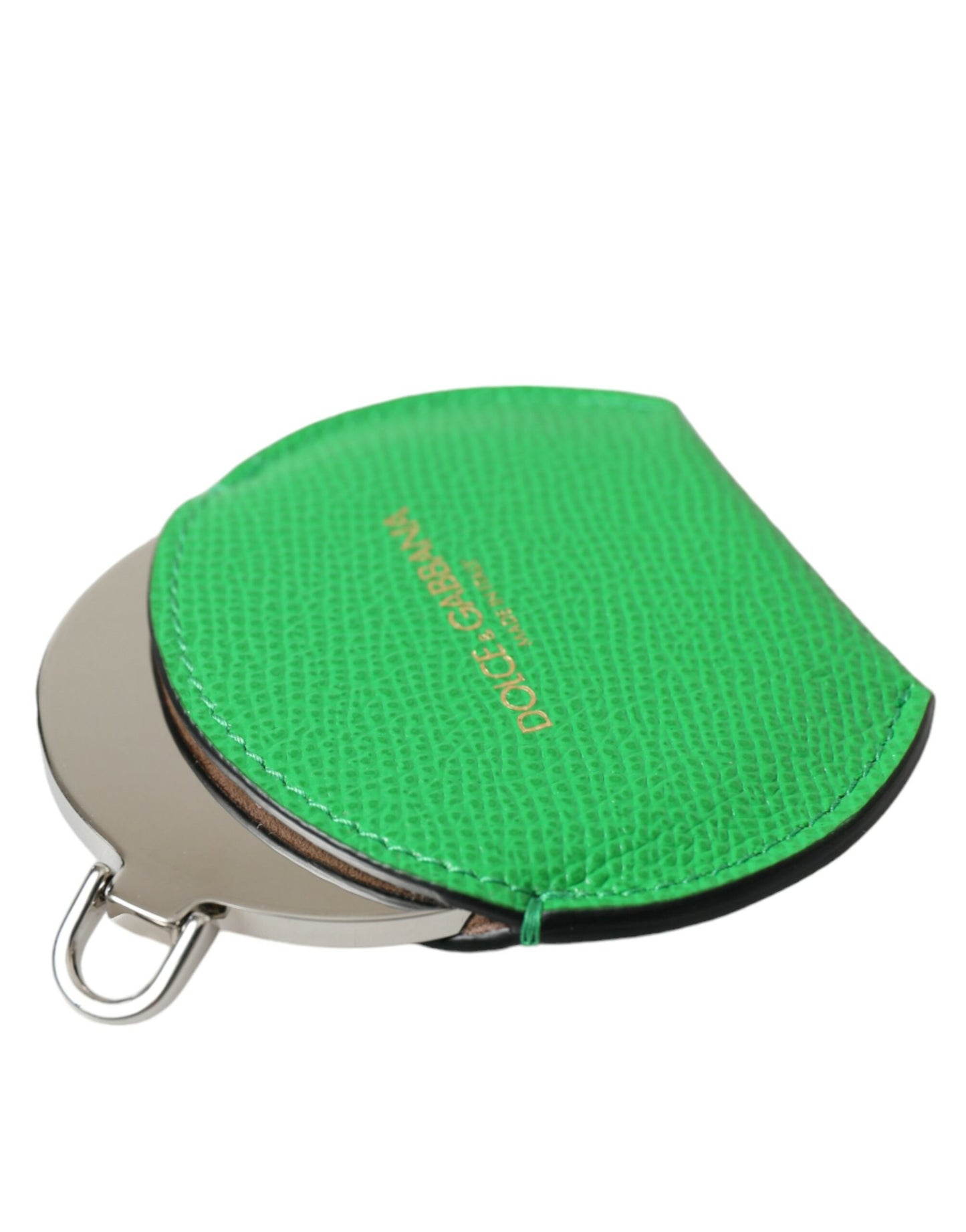 Porte-miroir à main rond en cuir de veau vert Dolce &amp; Gabbana avec logo