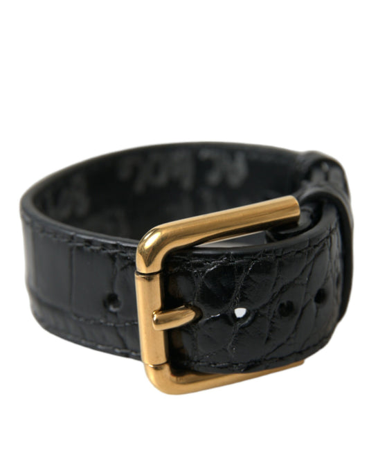 Bracelet Dolce &amp; Gabbana en cuir texturé noir avec boucle en métal doré