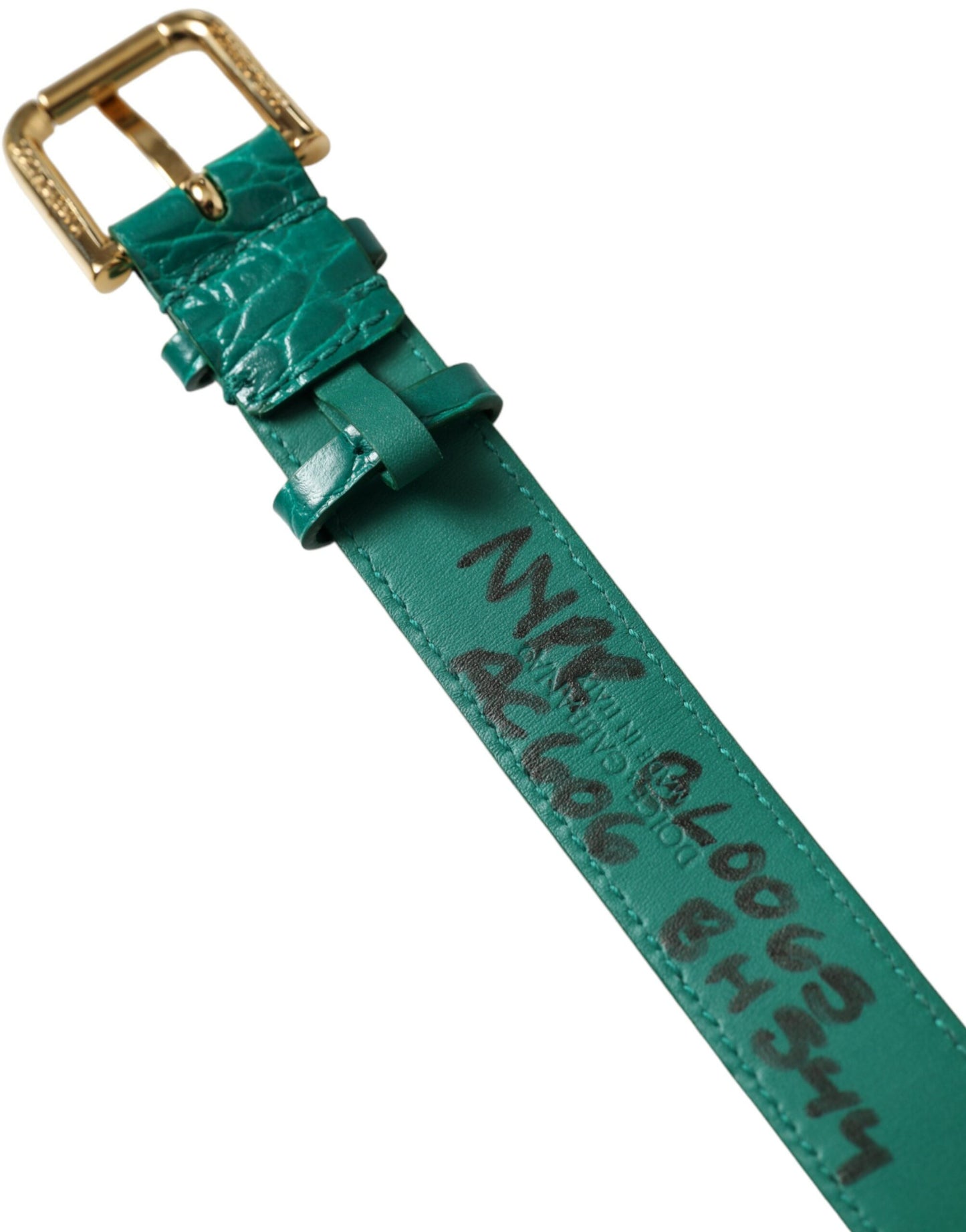 Collier Dolce &amp; Gabbana en cuir texturé vert avec boucle en métal doré