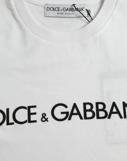 T-shirt ras du cou en coton blanc avec logo imprimé Dolce &amp; Gabbana