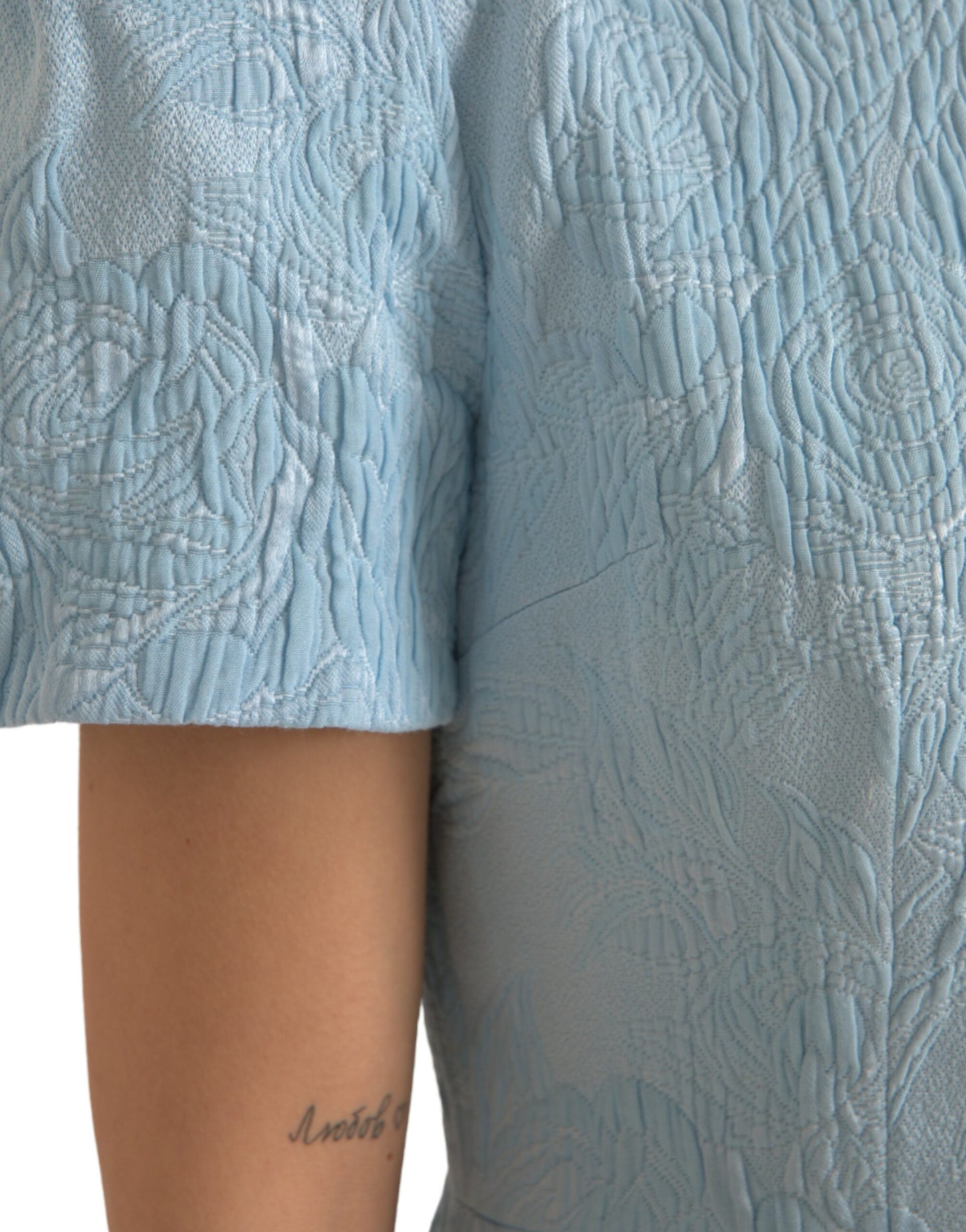 Mini-robe à manches bouffantes en jacquard floral bleu clair Dolce &amp; Gabbana