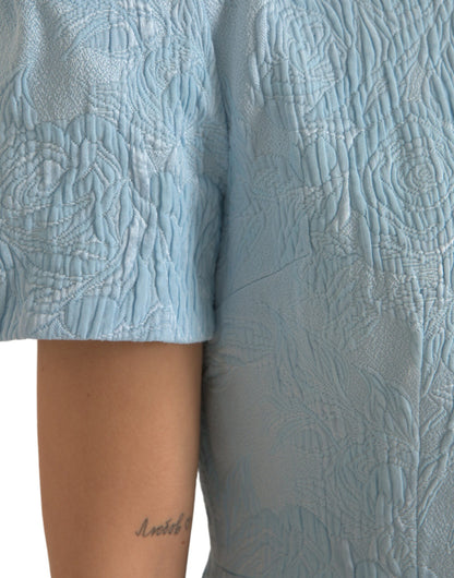 Mini-robe à manches bouffantes en jacquard floral bleu clair Dolce &amp; Gabbana