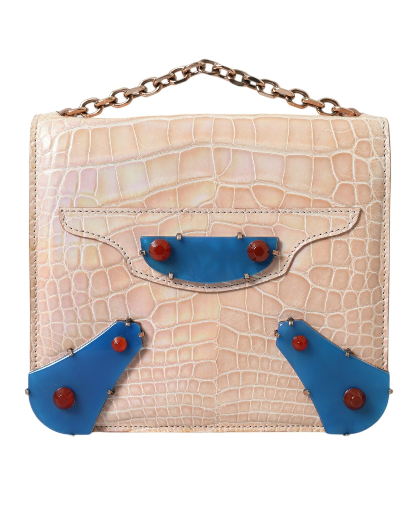Balenciaga Beige Blau Achat Exotisches Leder Gold Kette Handtasche Tasche