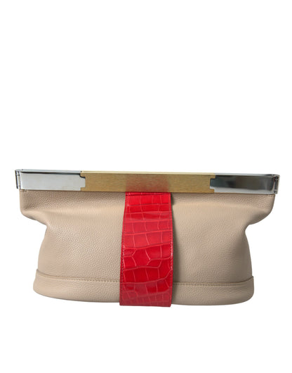 Sac pochette Balenciaga en cuir exotique bicolore beige et rouge