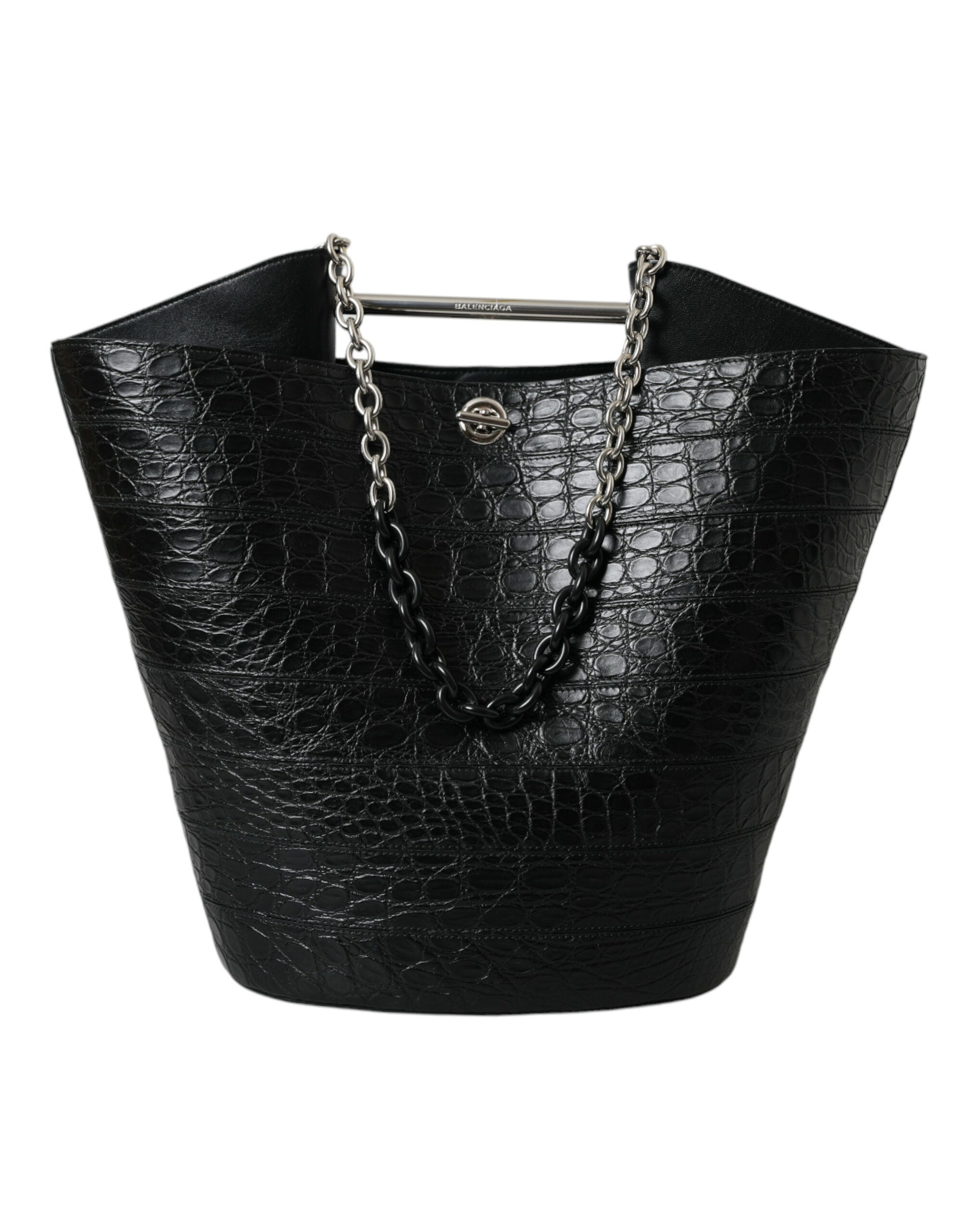 Grand sac cabas en cuir de peau exotique noire