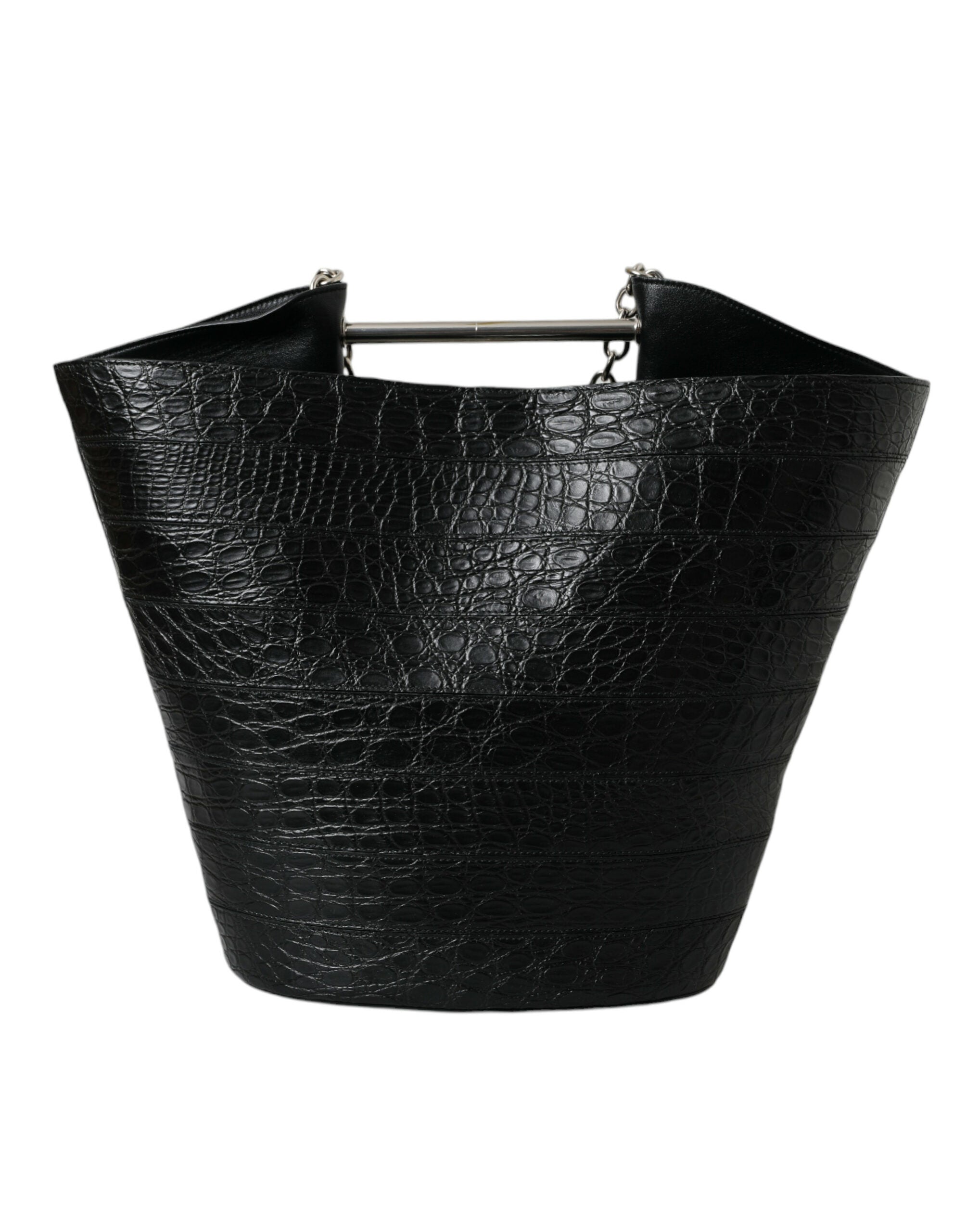Grand sac cabas en cuir de peau exotique noire