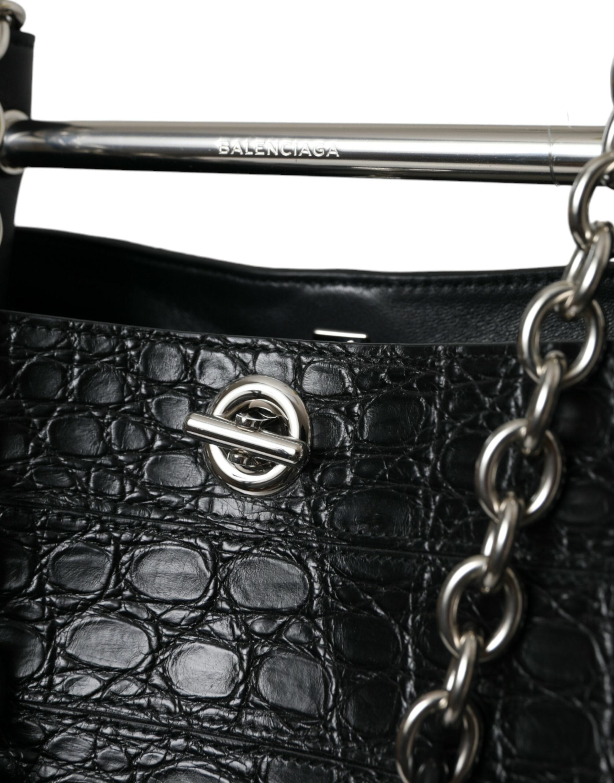 Grand sac cabas en cuir de peau exotique noire
