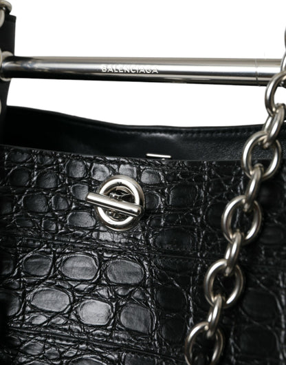 Sac fourre-tout seau maxi en cuir exotique noir Balenciaga