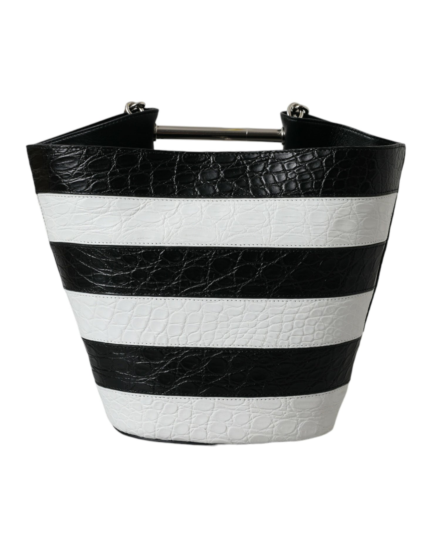 Balenciaga – Maxi-Eimertasche aus exotischem Leder mit Streifen in Schwarz und Weiß