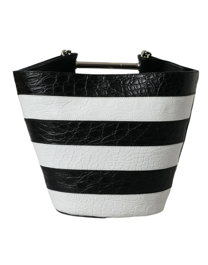 Balenciaga – Maxi-Eimertasche aus exotischem Leder mit Streifen in Schwarz und Weiß