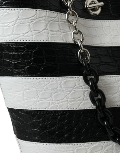 Balenciaga – Maxi-Eimertasche aus exotischem Leder mit Streifen in Schwarz und Weiß