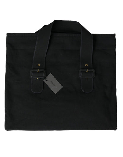 Sac cabas en toile noire avec logo Miu Miu