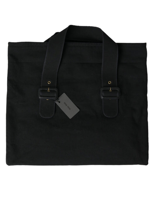 Miu Miu – Schwarze Einkaufstasche aus Canvas-Denim mit Logo