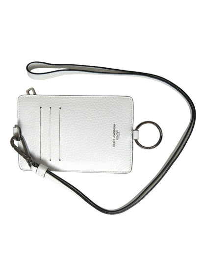 Portefeuille porte-cartes Dolce &amp; Gabbana en cuir de veau blanc avec cordon et logo