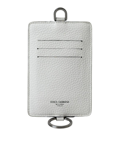 Portefeuille porte-cartes Dolce &amp; Gabbana en cuir de veau blanc avec cordon et logo