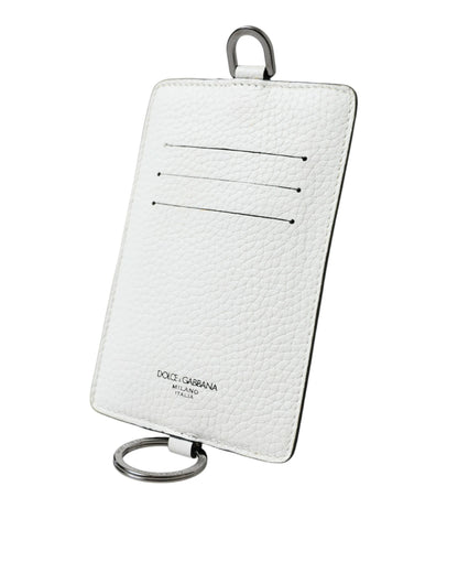 Portefeuille porte-cartes Dolce &amp; Gabbana en cuir de veau blanc avec cordon et logo