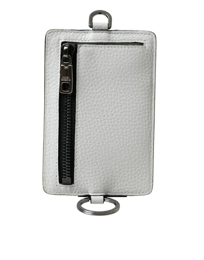 Portefeuille porte-cartes Dolce &amp; Gabbana en cuir de veau blanc avec cordon et logo