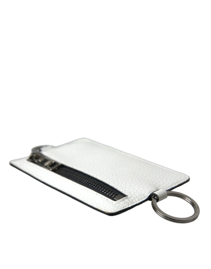 Portefeuille porte-cartes Dolce &amp; Gabbana en cuir de veau blanc avec cordon et logo