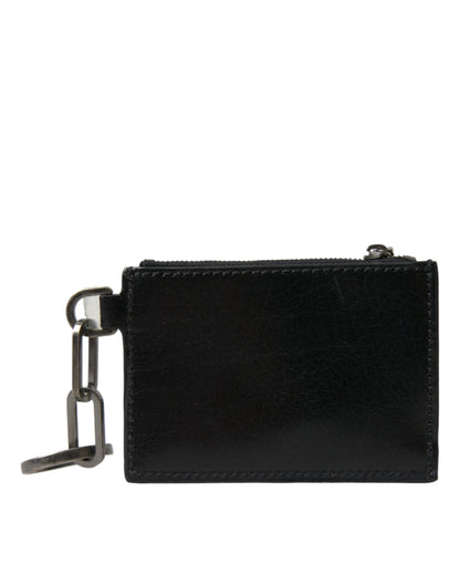 Porte-clés Dolce &amp; Gabbana en cuir noir avec logo et fermeture éclair