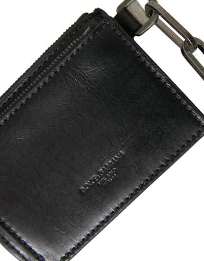 Porte-clés Dolce &amp; Gabbana en cuir noir avec logo et fermeture éclair