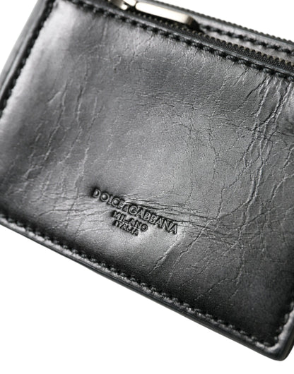 Porte-clés Dolce &amp; Gabbana en cuir noir avec logo et fermeture éclair