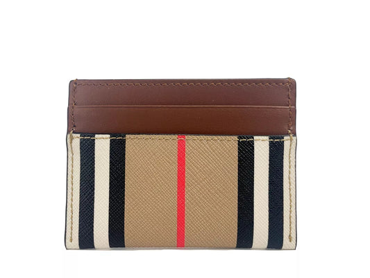 Burberry Sandon Schlankes Kartenetui aus hellbraunem Canvas mit Karomuster