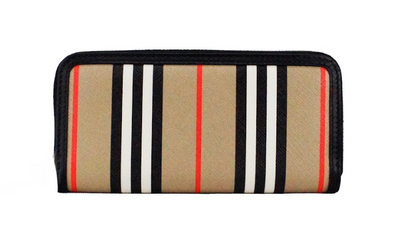 Burberry Ellerby Continental-Geldbörse aus schwarzem Leder mit Streifen und Rundum-Reißverschluss