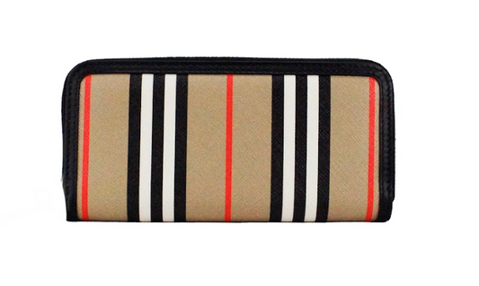 Burberry Ellerby Continental-Geldbörse aus schwarzem Leder mit Streifen und Rundum-Reißverschluss