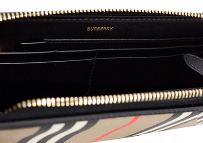 Burberry Ellerby Continental-Geldbörse aus schwarzem Leder mit Streifen und Rundum-Reißverschluss