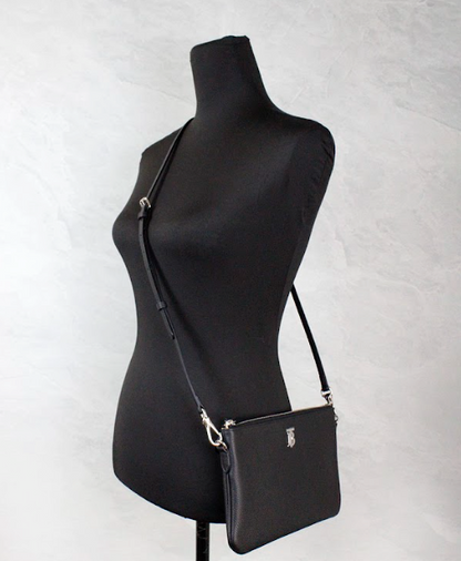 Burberry Peyton Monogram Schwarze Ledertasche Umhängetasche