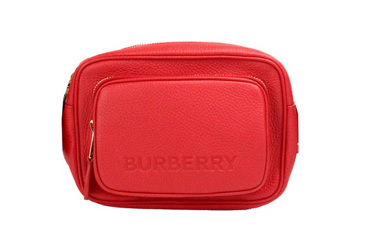 Kleine Burberry-Kamera-Umhängetasche aus genarbtem Leder in leuchtendem Rot