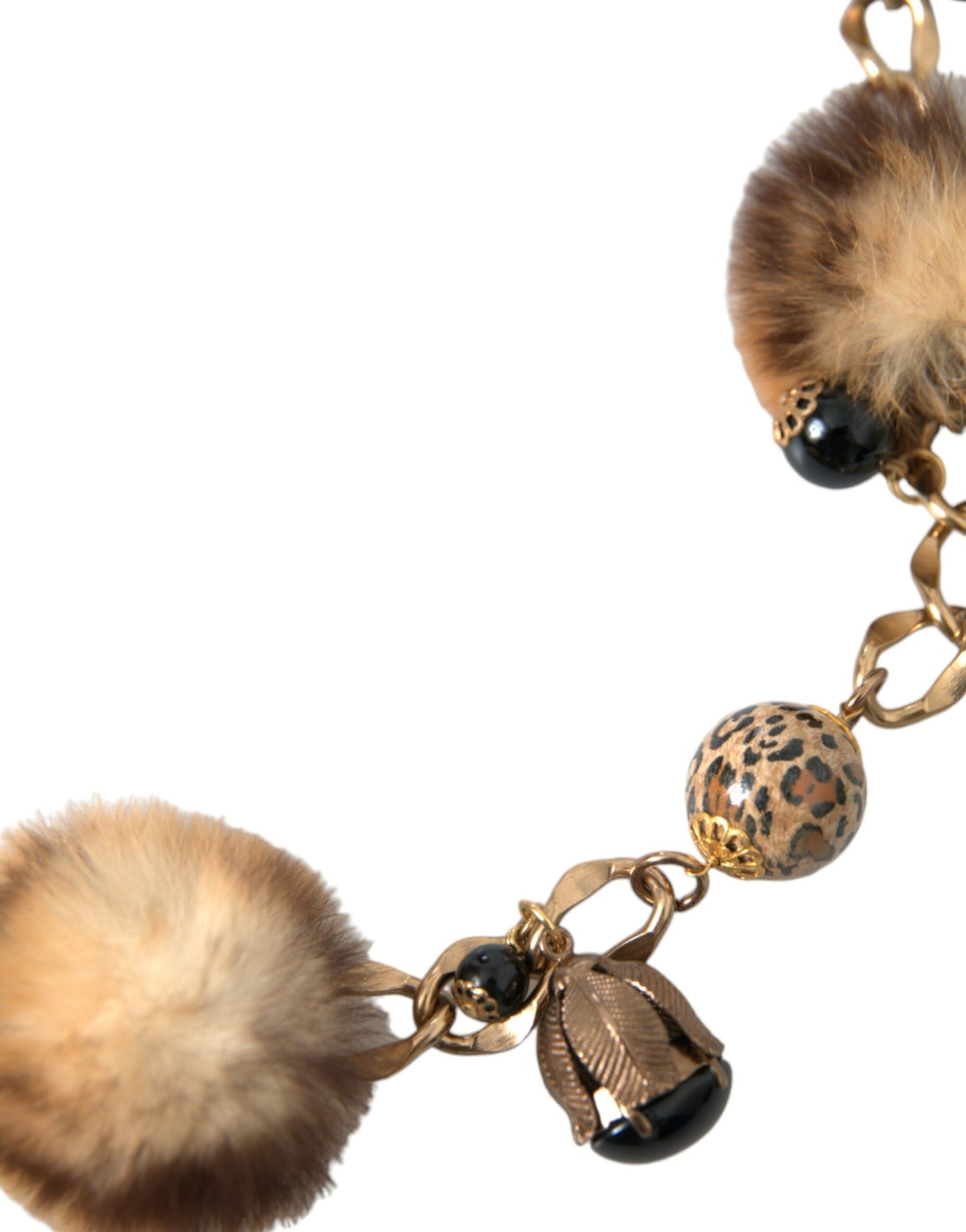 Ceinture à chaîne et collier en fourrure léopard en laiton doré Dolce &amp; Gabbana