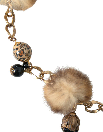 Ceinture à chaîne et collier en fourrure léopard en laiton doré Dolce &amp; Gabbana