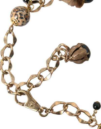 Ceinture à chaîne et collier en fourrure léopard en laiton doré Dolce &amp; Gabbana