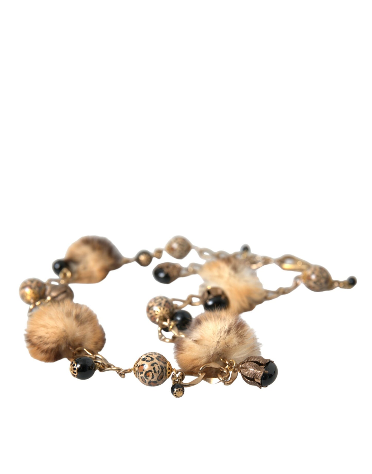 Ceinture à chaîne et collier en fourrure léopard en laiton doré Dolce &amp; Gabbana